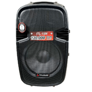 PARLANTE 120 000 WATS, USB/BLUETOOTH RADIO, INCLUYE MICROFONO PEDESTAL Y CONTROL REMOTO Mod: ITL 15N